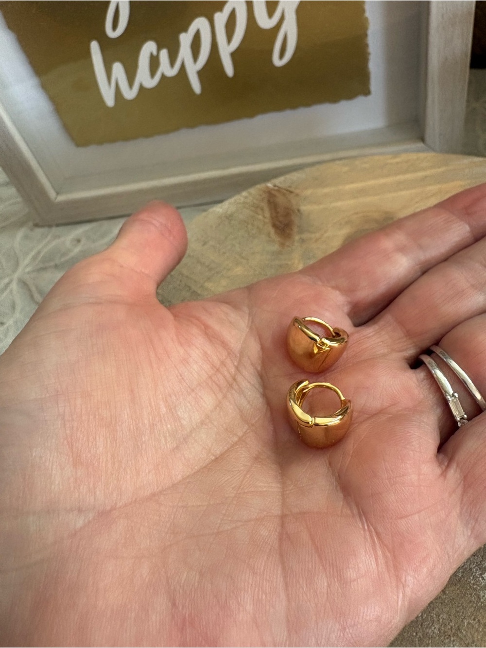 Chunky Gold-Tone Huggie Hoop Earrings | Small Dome Hoops - Picture 9 of 9